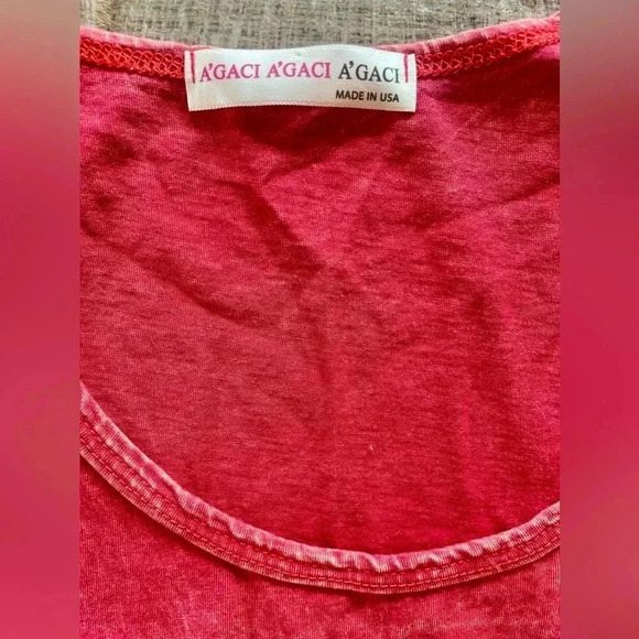 Short Sleeve Red Wash Fringe Shirt - Picture 2 of 4